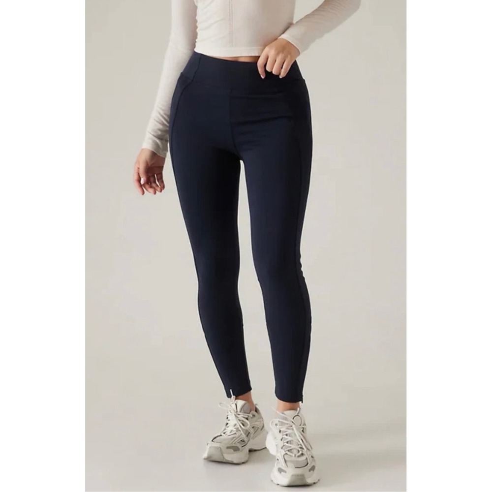 Athleta Delancey Skyline High Rise Leggings Navy Blue‎ Ankle Zip Women's XS